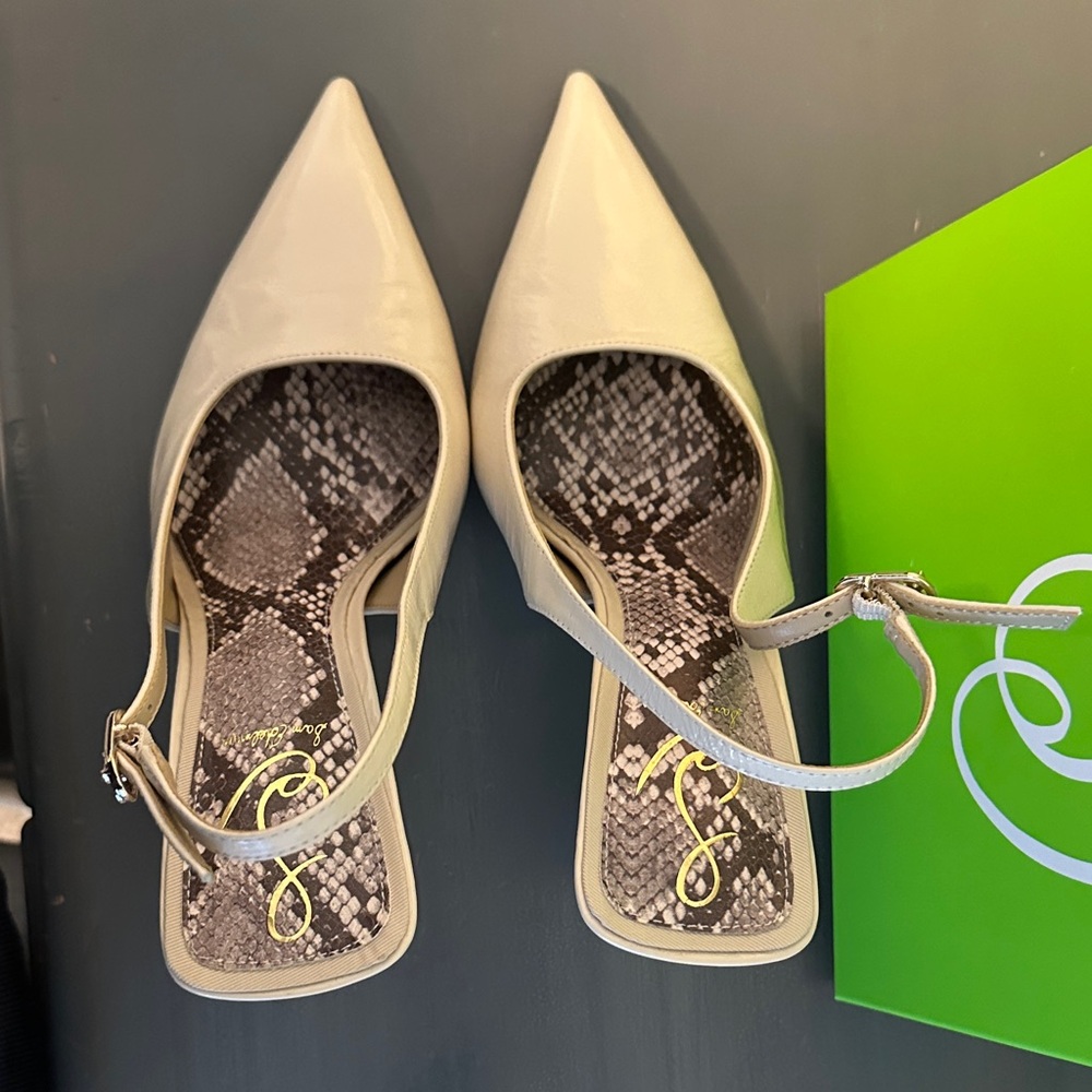 Sam Edelman Odette Ivory Slingback Pointed-Toe Pumps with Sculpted Heel - Picture 3 of 7